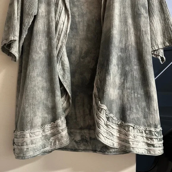 Oh My Gauze Grey Tie Dye Cotton Open Front Cardigan OS Boho Lagenlook Unisex - Picture 7 of 9